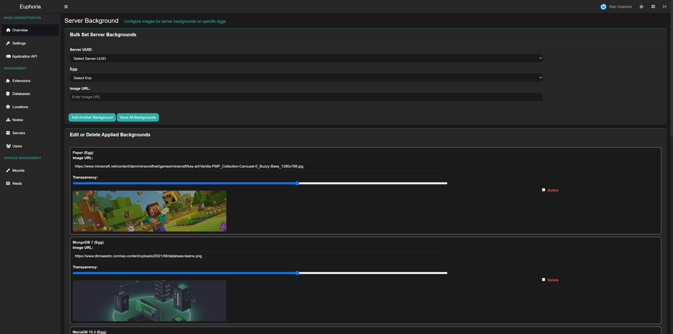 Server backgrounds setup example